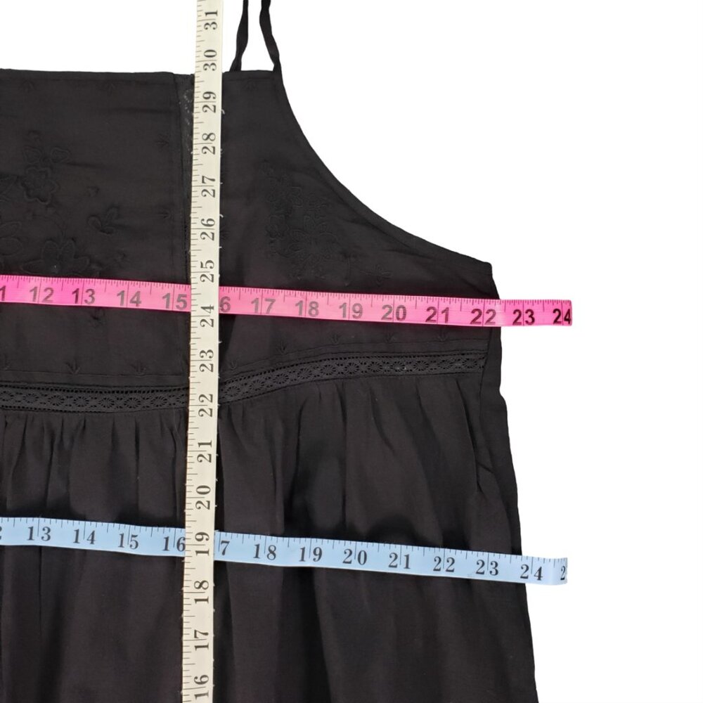 Black Embroidered Tie Strap Babydoll Dress XL Boho - Picture 11 of 11